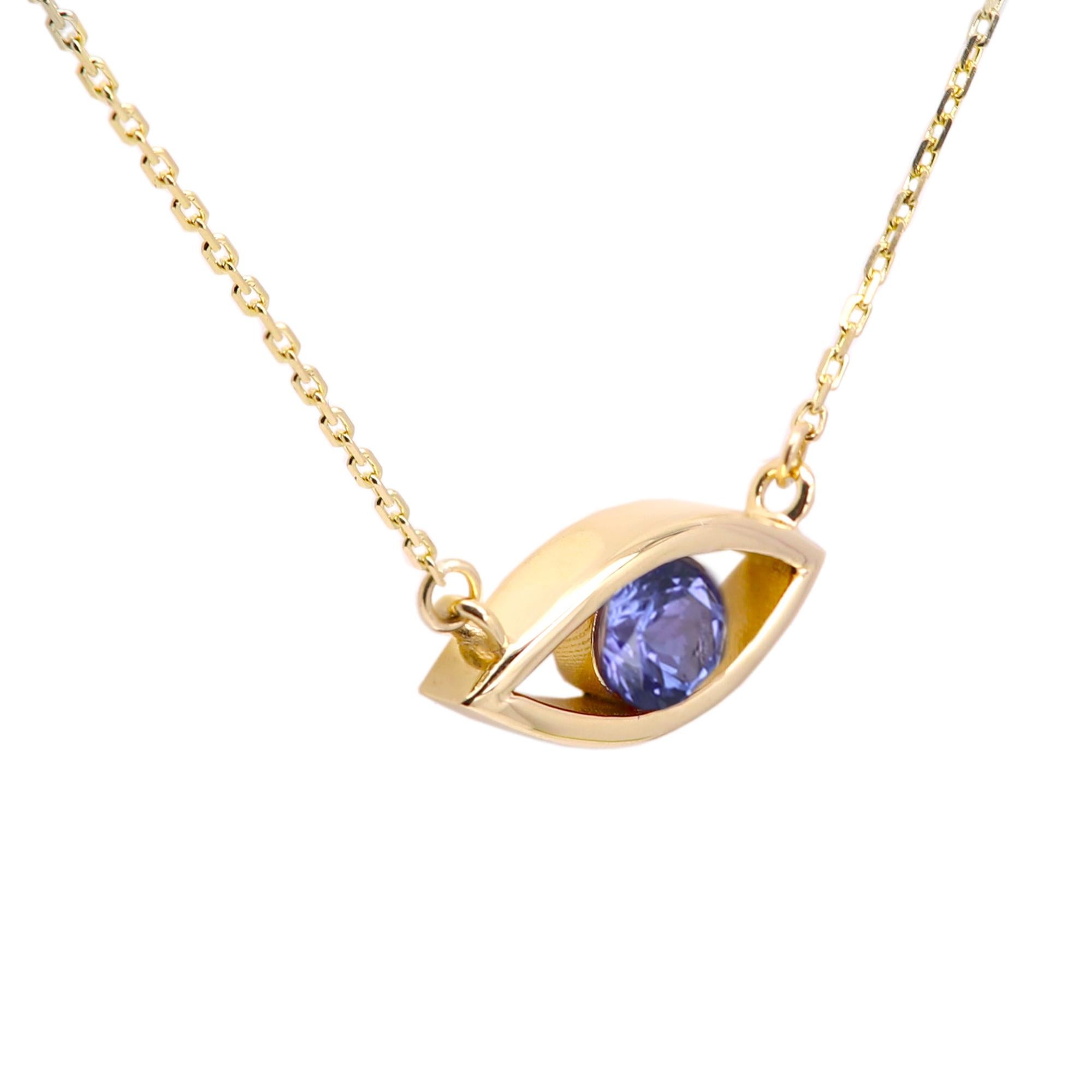Taille ronde Collier de Tanzanite oeil maléfique 14 carats violet pierre de naissance du mois de décembre en vente