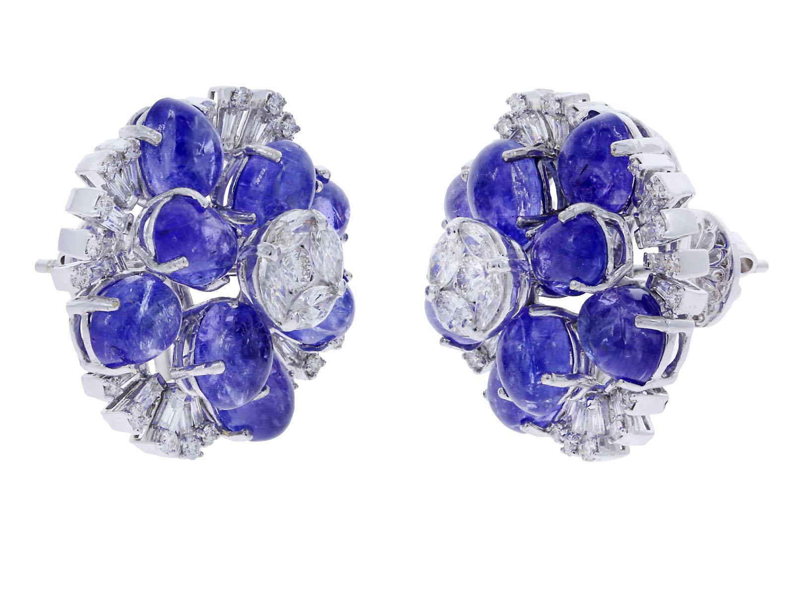 Tanzanite Floral Earrings with Mixed Cut Diamonds In New Condition In New York, NY