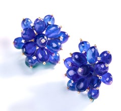 Tansanit-Blumenohrringe aus 14 Karat Gold mit Diamanten