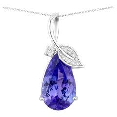 Tanzanite Flower Pendant Necklace With Diamonds 3.2 Carats Total 14K Gold