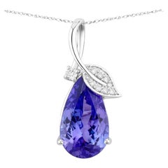 Tanzanite Flower Pendant Necklace With Diamonds 3.2 Carats Total 14K Gold