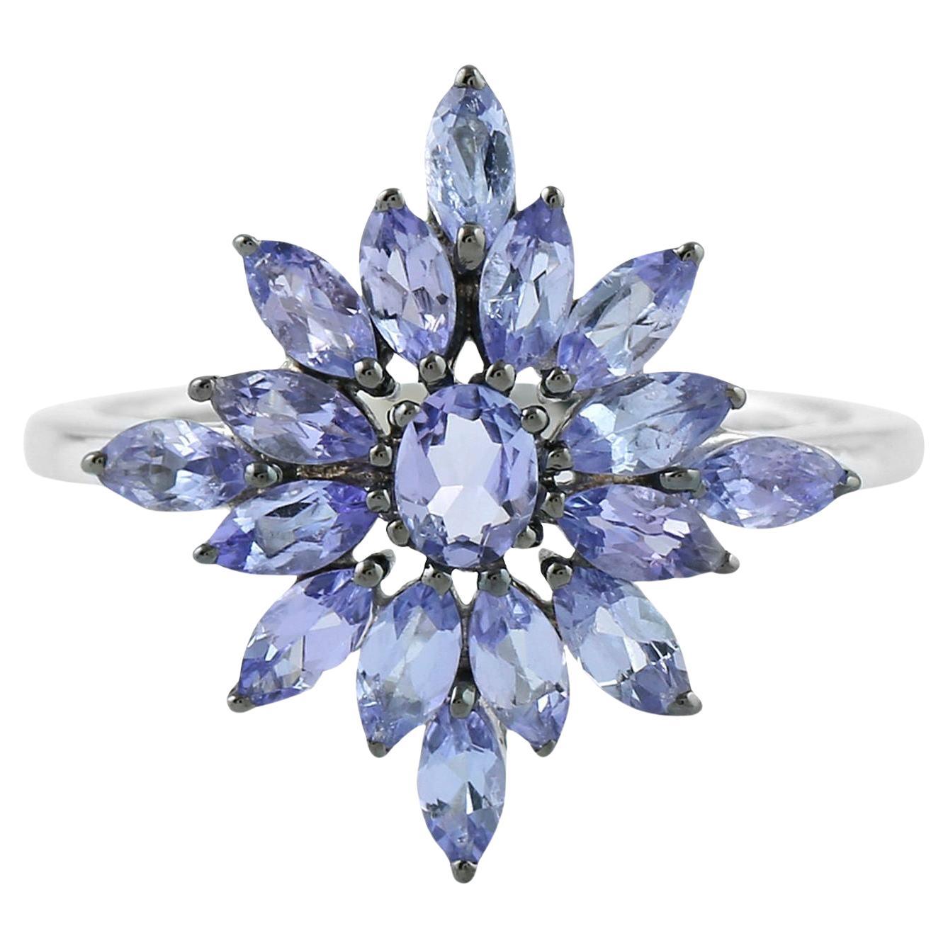 Tanzanite Flower Ring 1.63 Carats For Sale