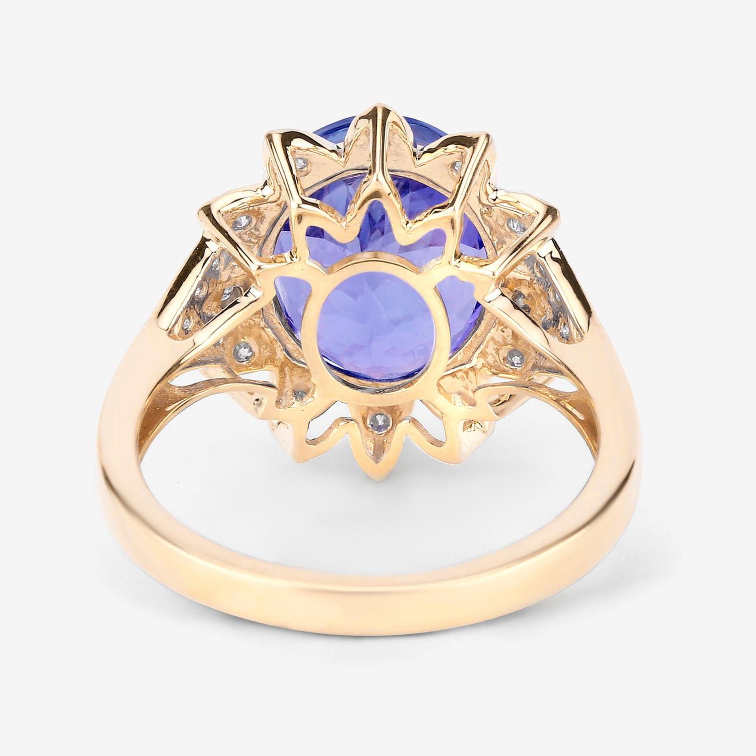 Women's or Men's Tanzanite Flower Ring With Diamonds 5.62 Carats 14K Yellow Gold For Sale