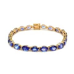Tanzanite Gemstone and Diamond Gold Vintage Tennis Line Bracelet