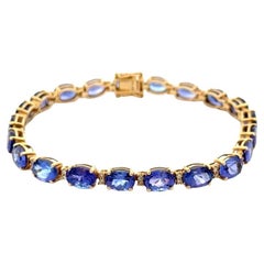 Tanzanite Gemstone and Diamond Gold Vintage Tennis Line Bracelet