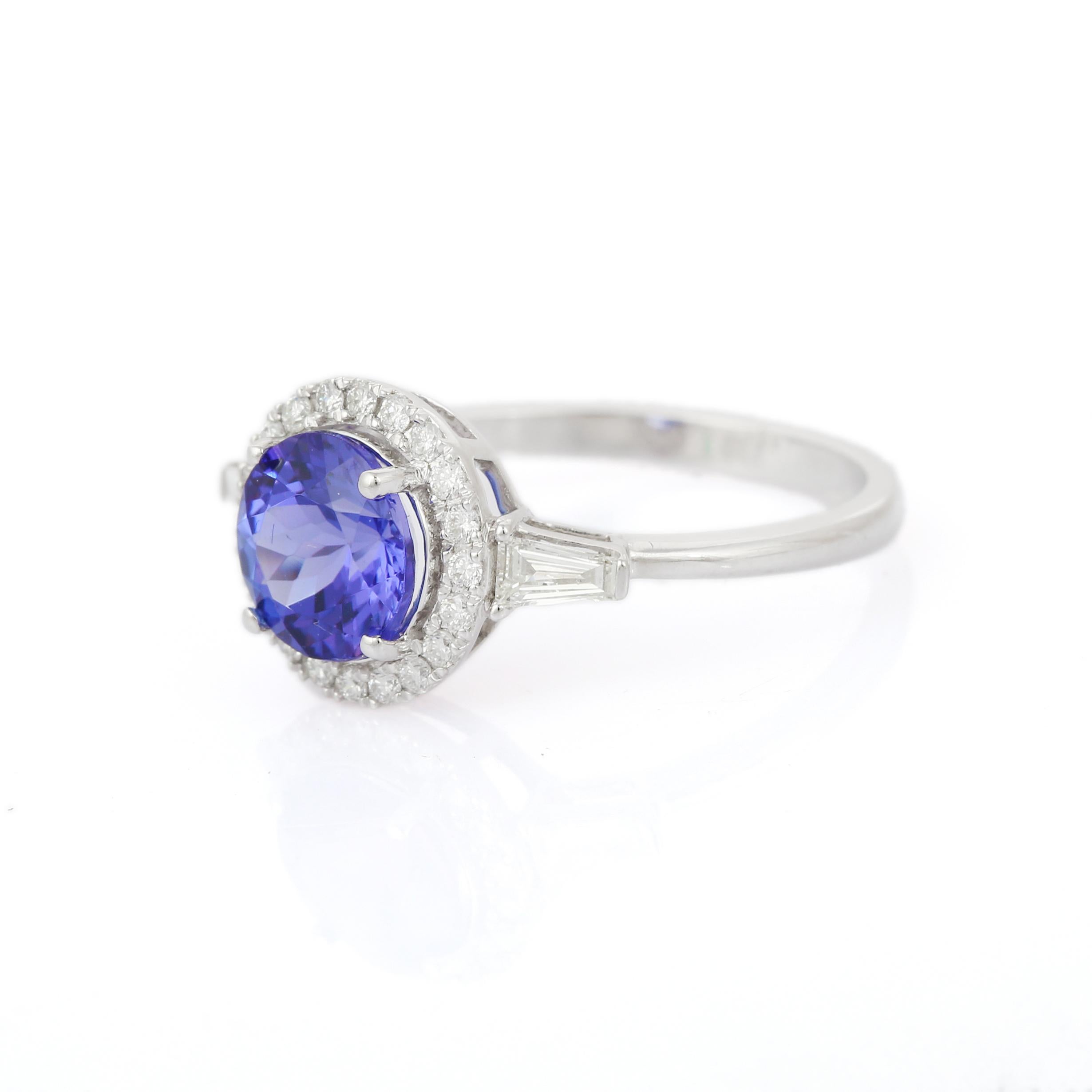 For Sale:  Tanzanite and Diamond Ring in 18k Solid White Gold  2