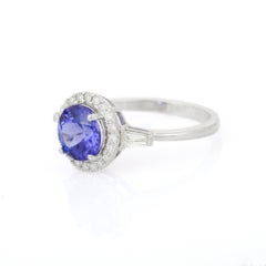 Tanzanite and Diamond Ring in 18k Solid White Gold
