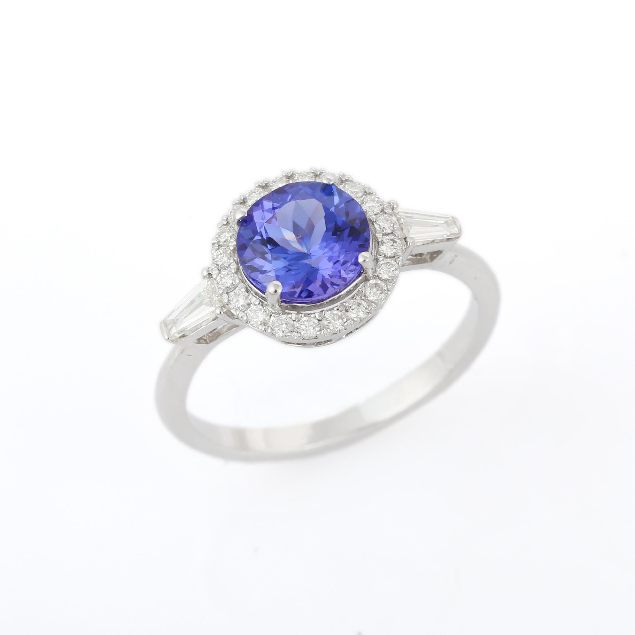 For Sale:  Tanzanite and Diamond Ring in 18k Solid White Gold  4