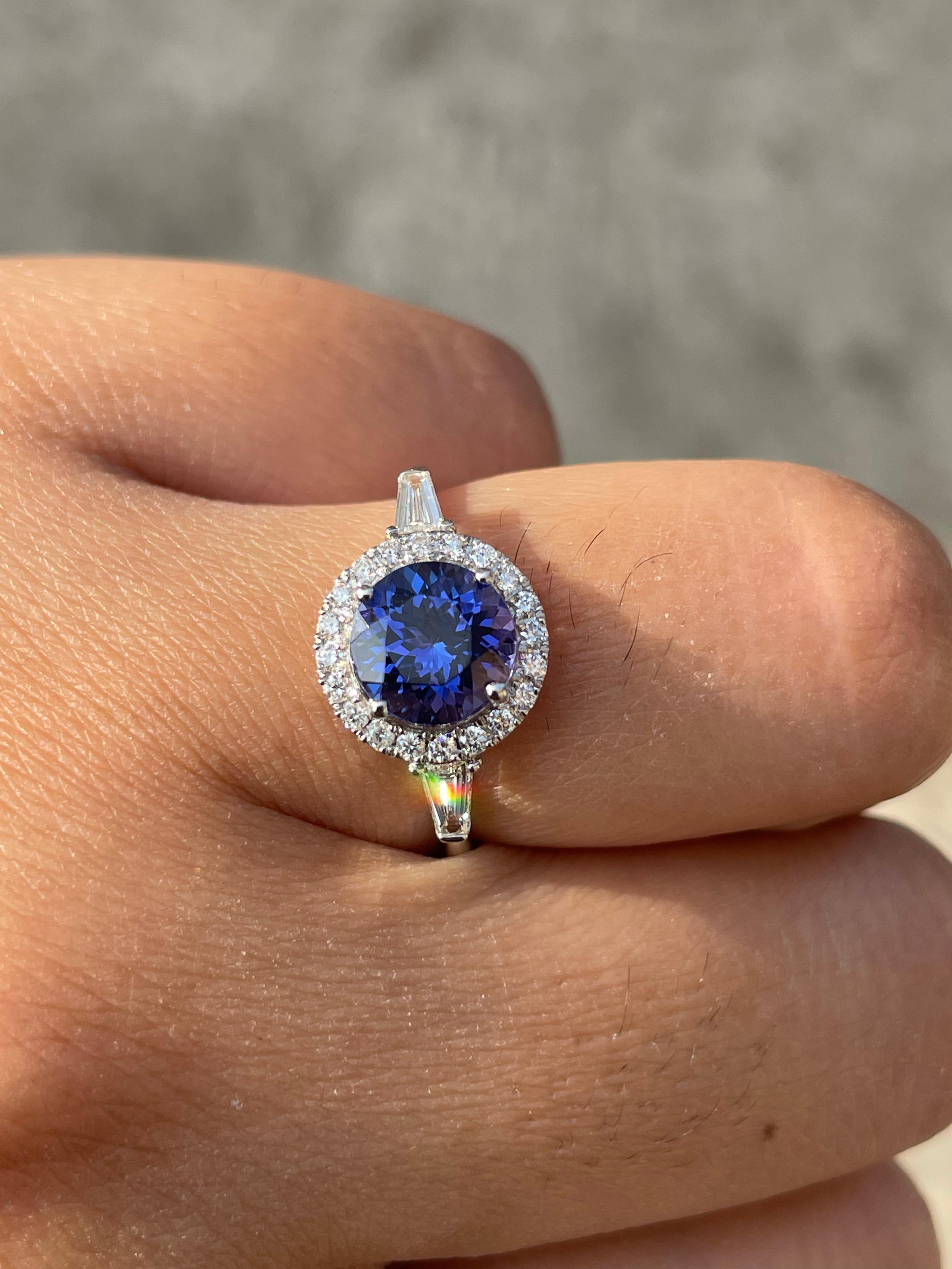 For Sale:  Tanzanite and Diamond Ring in 18k Solid White Gold 6