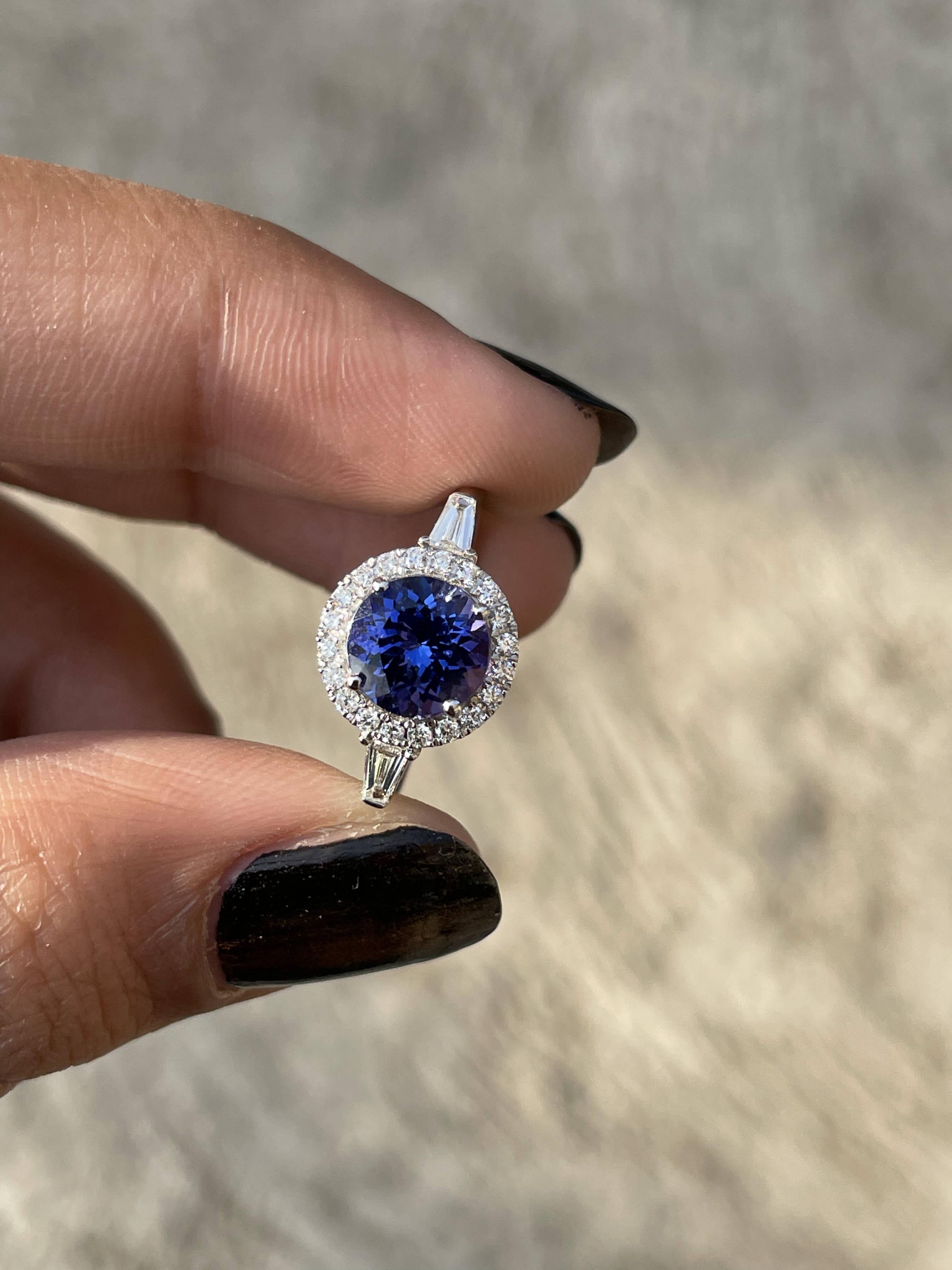 For Sale:  Tanzanite and Diamond Ring in 18k Solid White Gold  9