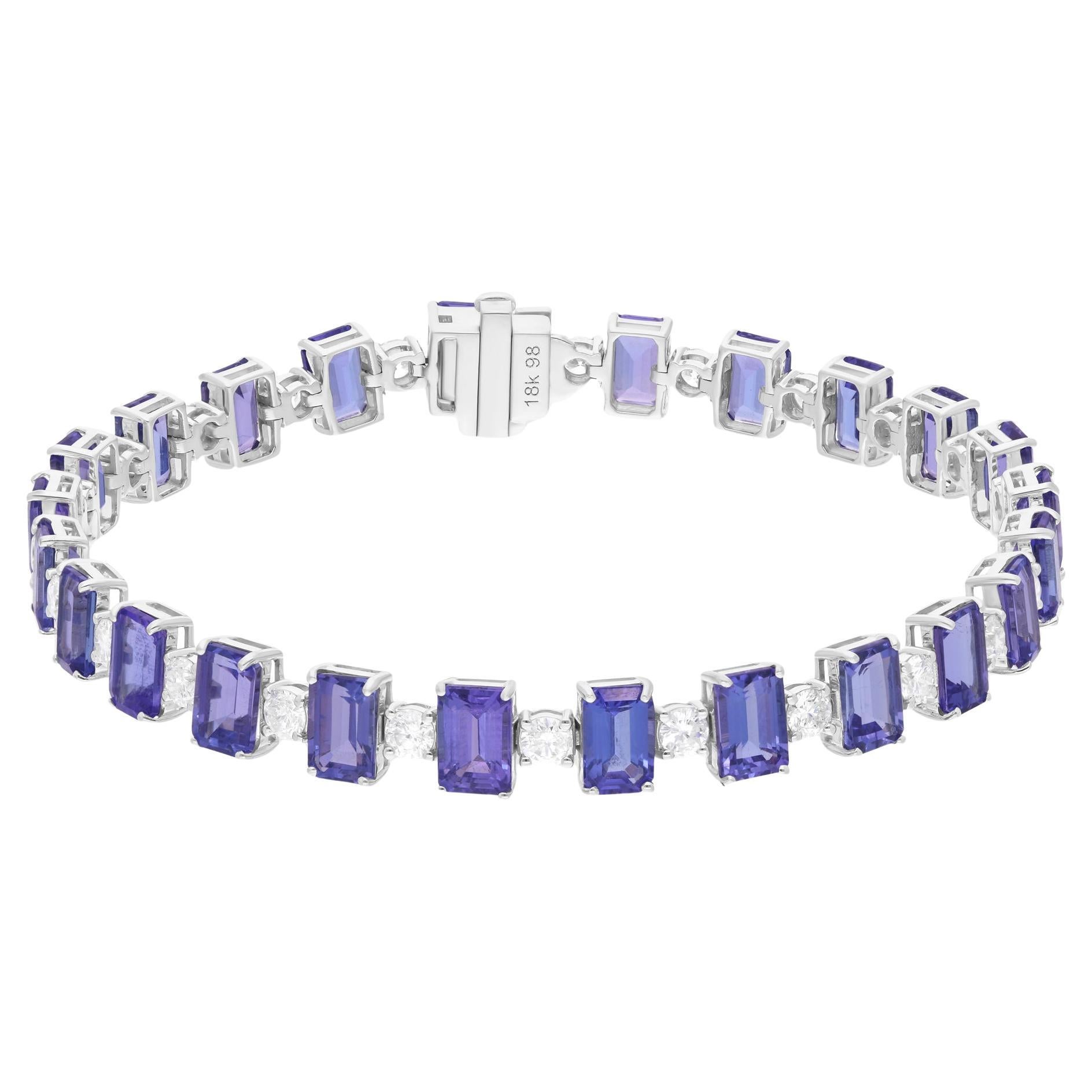 Tanzanite Gemstone Bracelet SI/H Round Brilliant Cut Diamond 18 Karat White Gold