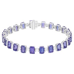 Tanzanite Gemstone Bracelet SI/H Round Brilliant Cut Diamond 18 Karat White Gold