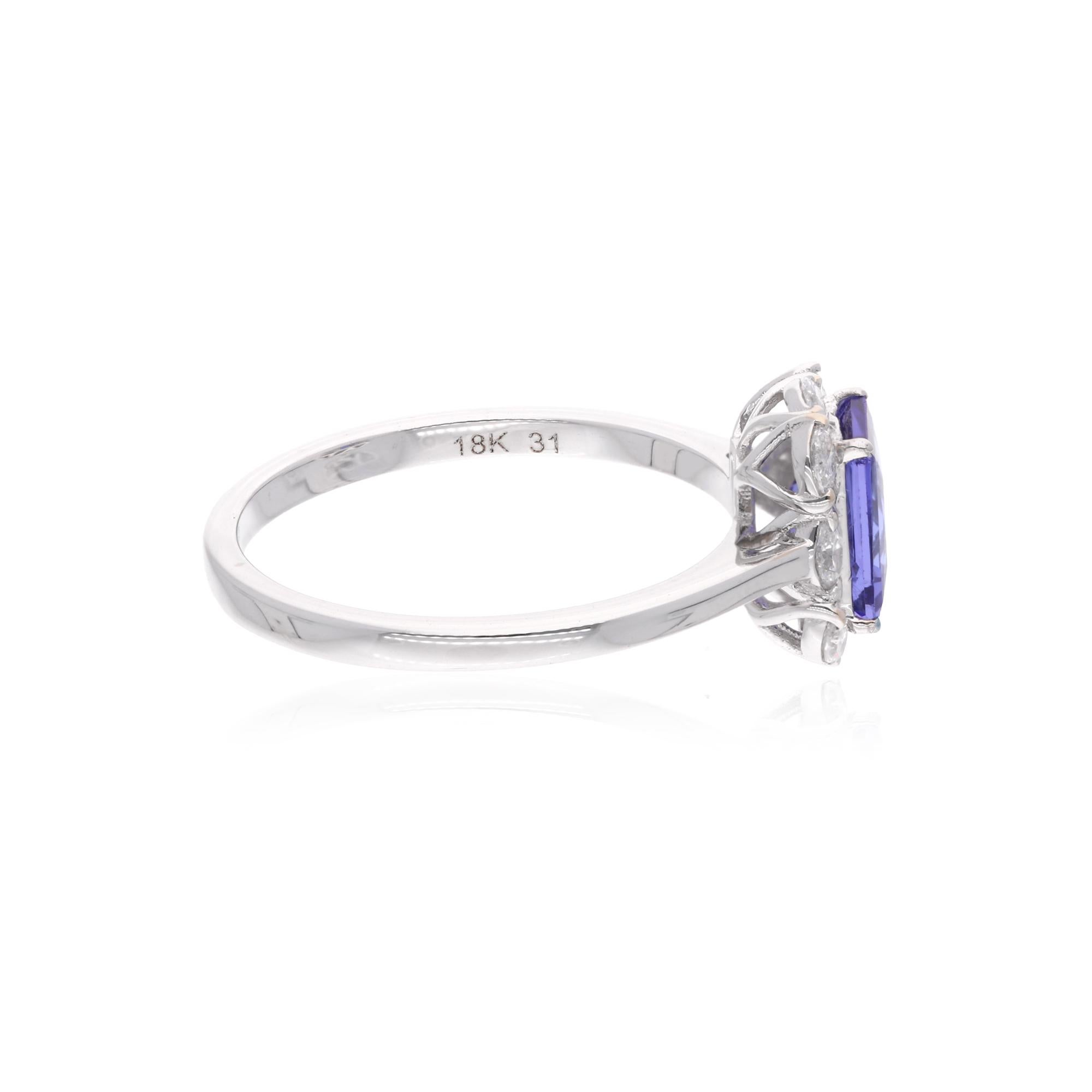 En venta: Tanzanita Piedra Preciosa Anillo de Cóctel Diamante Marquesa Joyería de Oro Blanco de 18 Kilates  2
