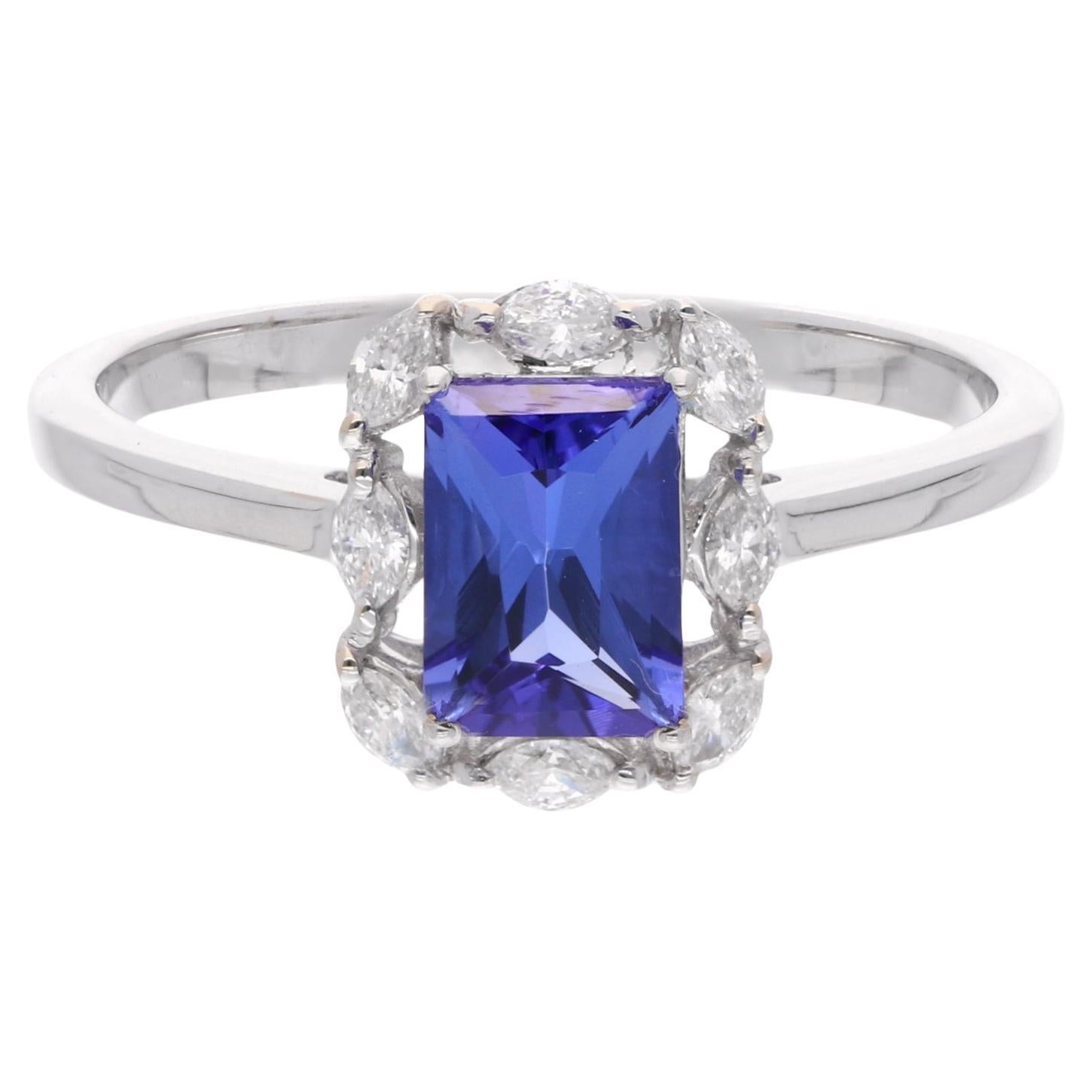 For Sale:  Tanzanite Gemstone Cocktail Ring Marquise Diamond 18 Karat White Gold Jewelry