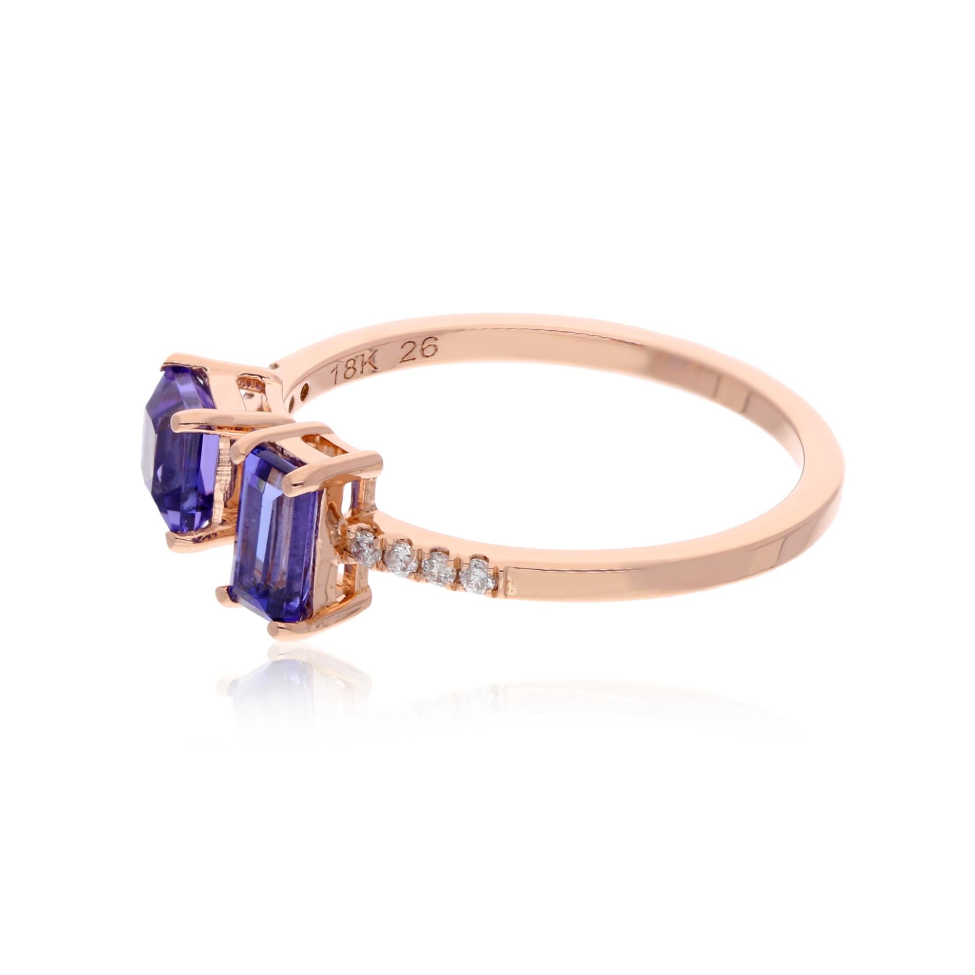 Item Code :- SER-22357
Gross Wt. :- 2.47 gm
18k Solid Rose Gold Wt. :- 2.23 gm
Natural Diamond Wt. :- 0.07 Ct. ( AVERAGE DIAMOND CLARITY SI1-SI2 & COLOR H-I )
Tanzanite Wt. :- 1.13 Ct
Ring Size :- 7 US & All size available

✦