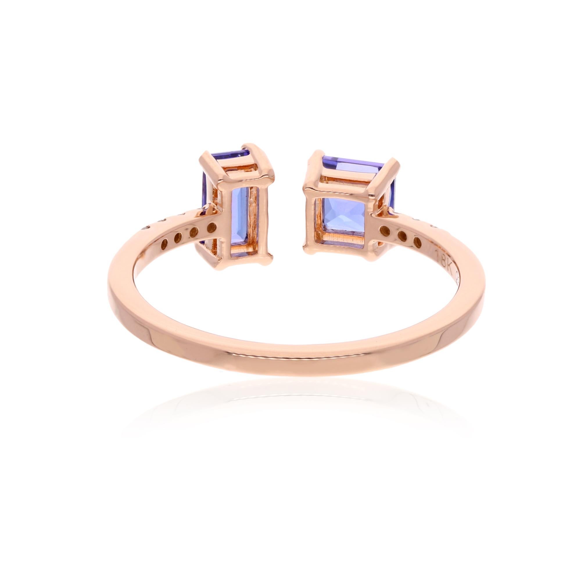Modern Tanzanite Gemstone Cuff Ring Diamond Pave 18 Karat Rose Gold Handmade Jewelry For Sale