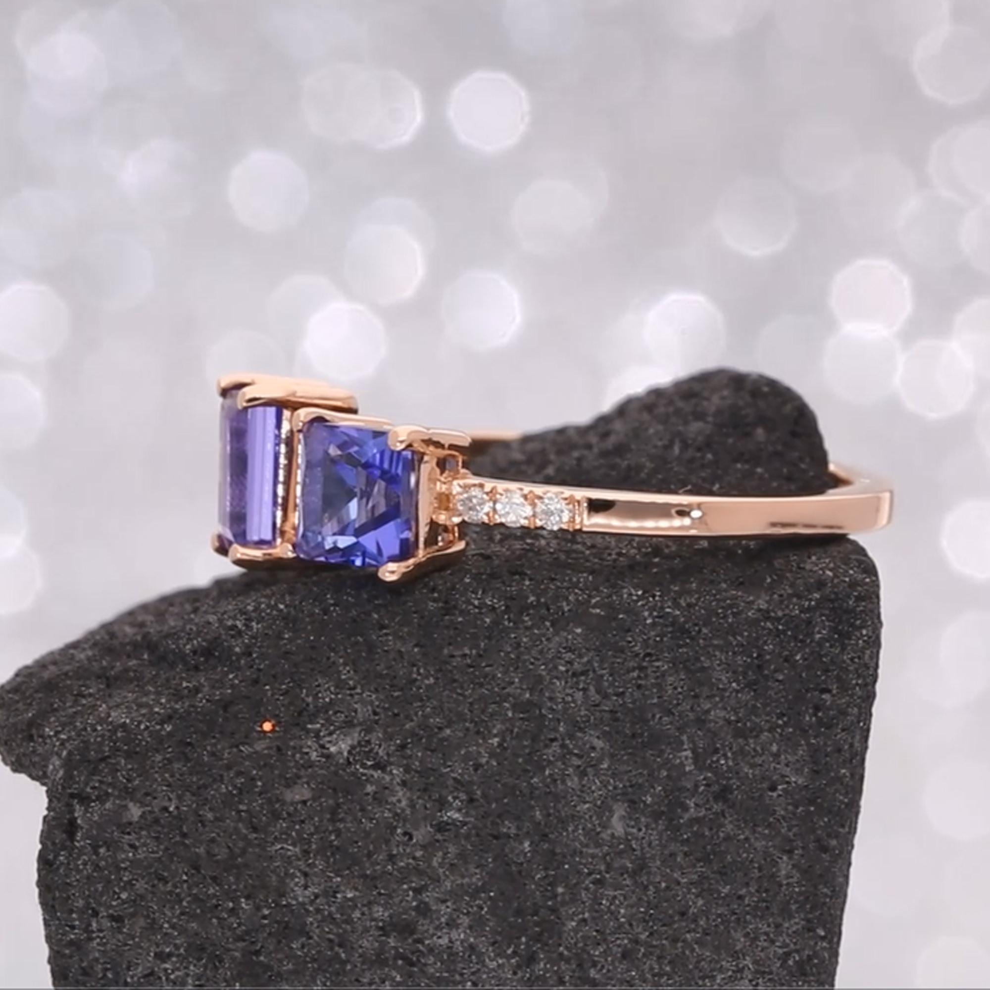 Tanzanite Gemstone Cuff Ring Diamond Pave 18 Karat Rose Gold Handmade Jewelry For Sale 1