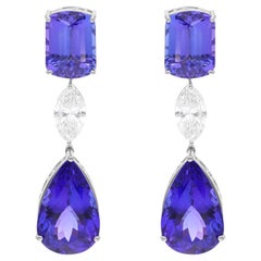 Pendientes colgantes de tanzanita SI/H Diamante marquesa Oro blanco 10 quilates