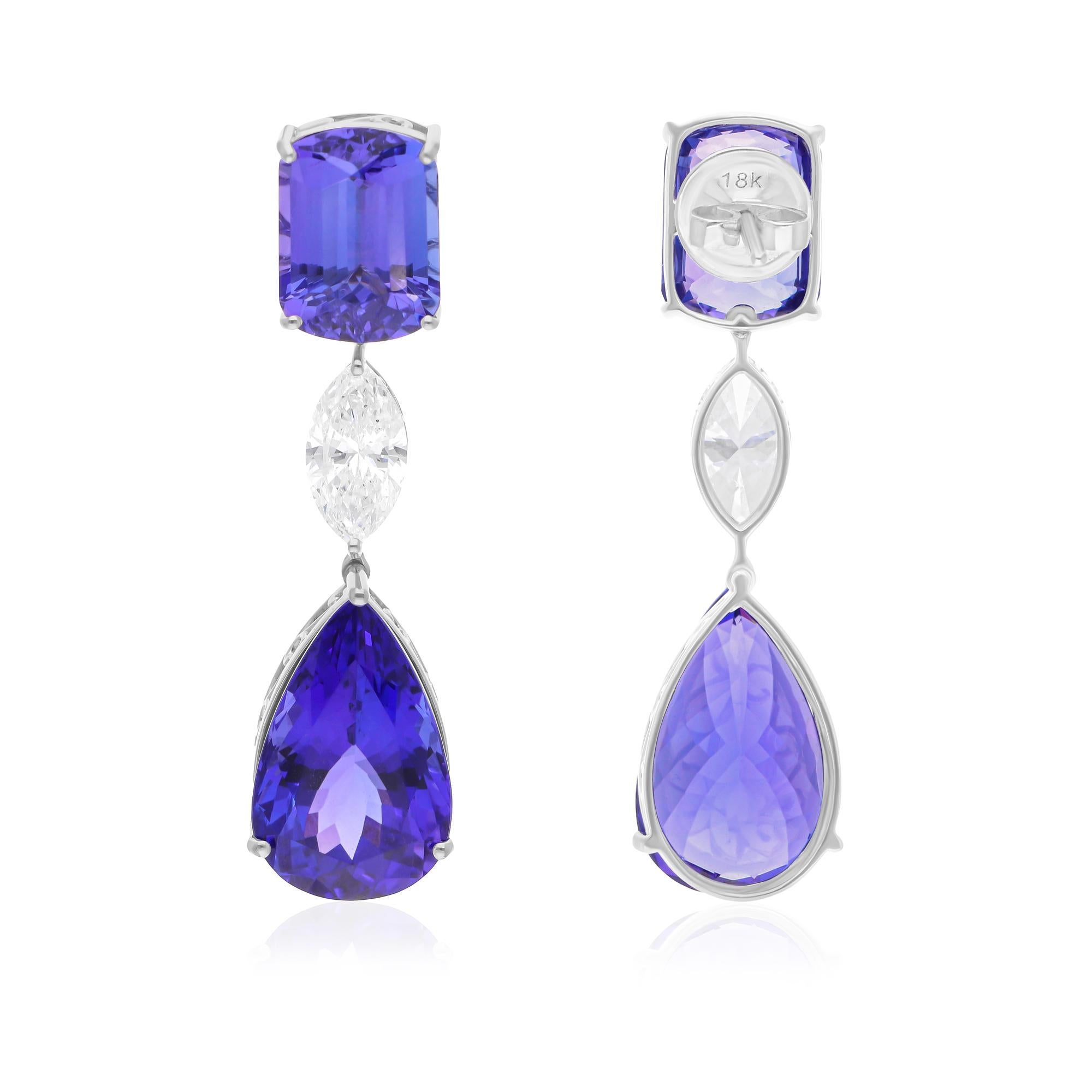 Moderno Orecchini pendenti con gemma tanzanite SI/H Marquise Diamond in oro bianco 14 carati in vendita