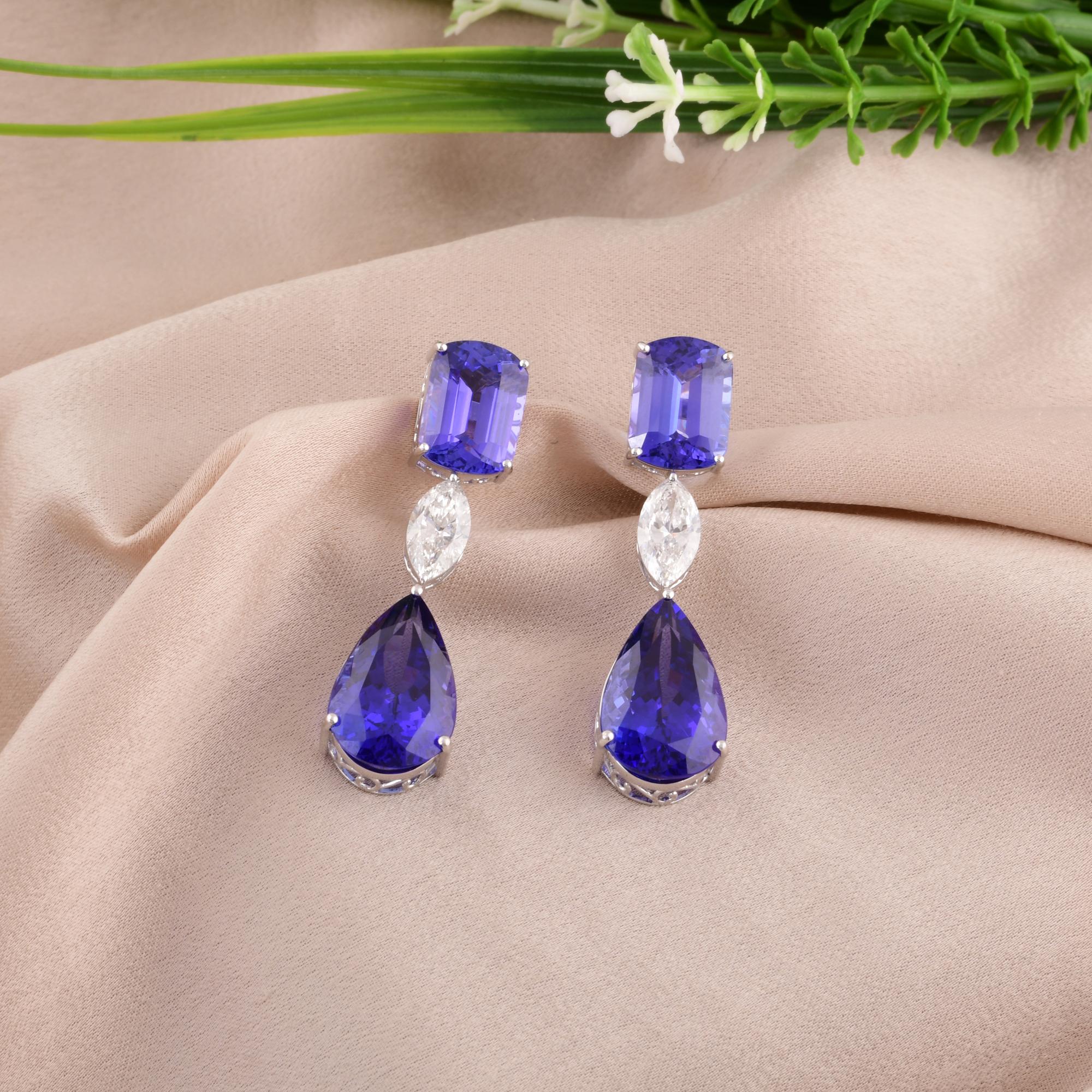 Taglio a goccia Orecchini pendenti con gemma tanzanite SI/H Marquise Diamond in oro bianco 14 carati in vendita