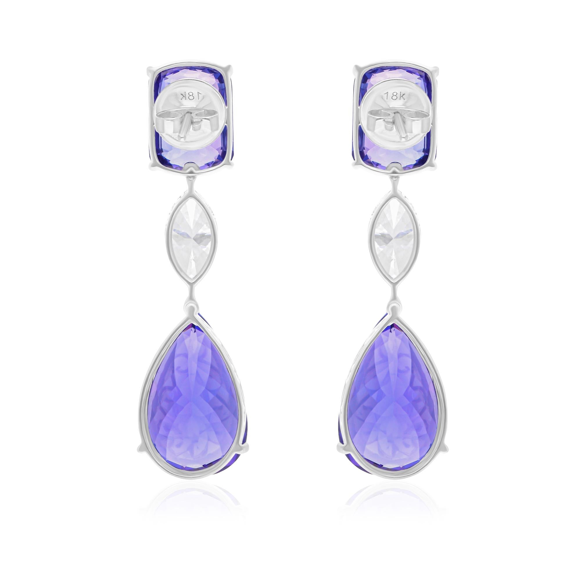 Orecchini pendenti con gemma tanzanite SI/H Marquise Diamond in oro bianco 14 carati In condizioni Nuovo in vendita a Diera, Dubai