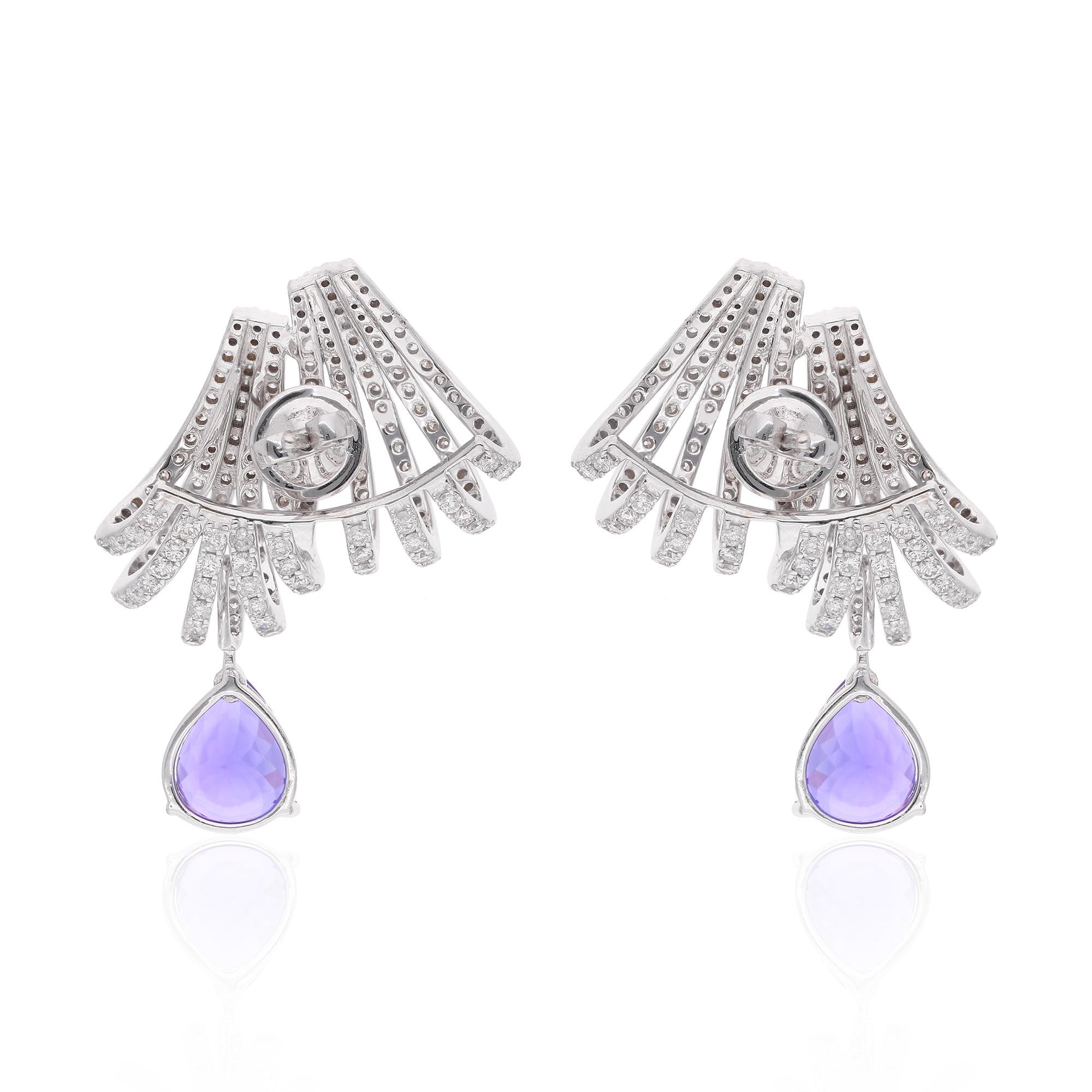 Pear Cut Tanzanite Gemstone Diamond Multi Layer Ear Cuff Earrings 14 Karat White Gold For Sale