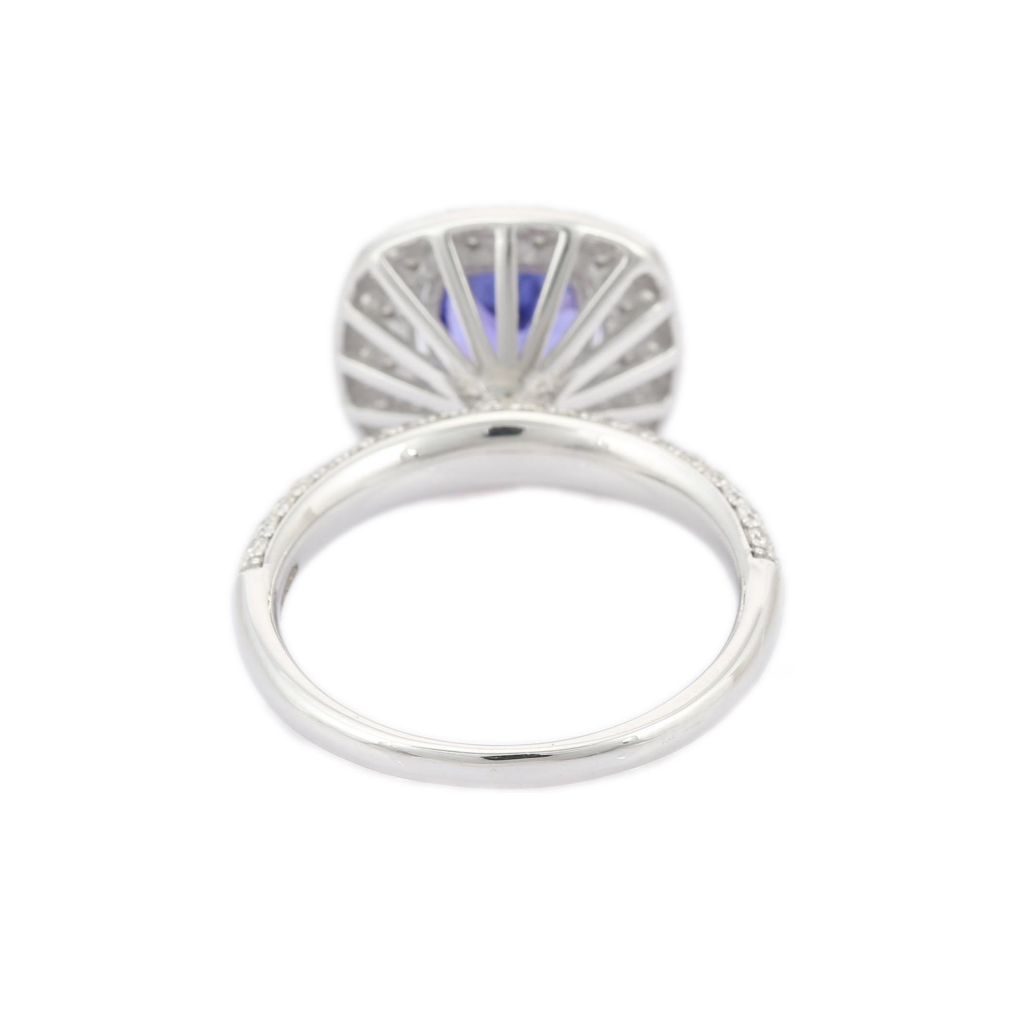 For Sale:  Tanzanite Gemstone Engagement Ring with Diamonds in 18K White Gold 5