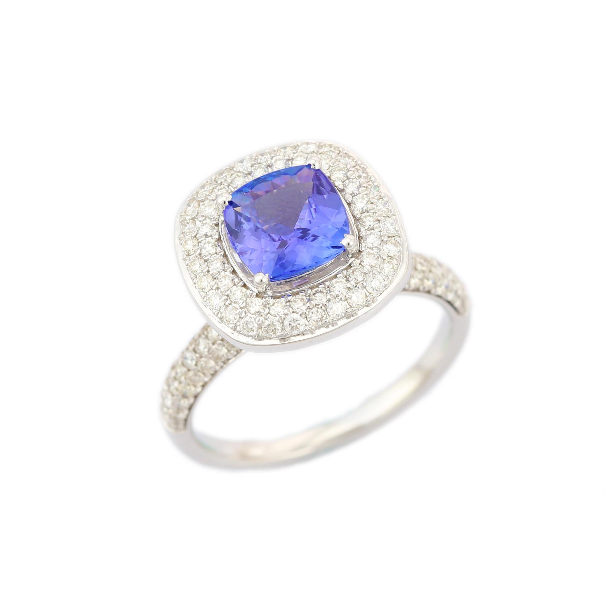 For Sale:  Tanzanite Gemstone Engagement Ring with Diamonds in 18K White Gold 6