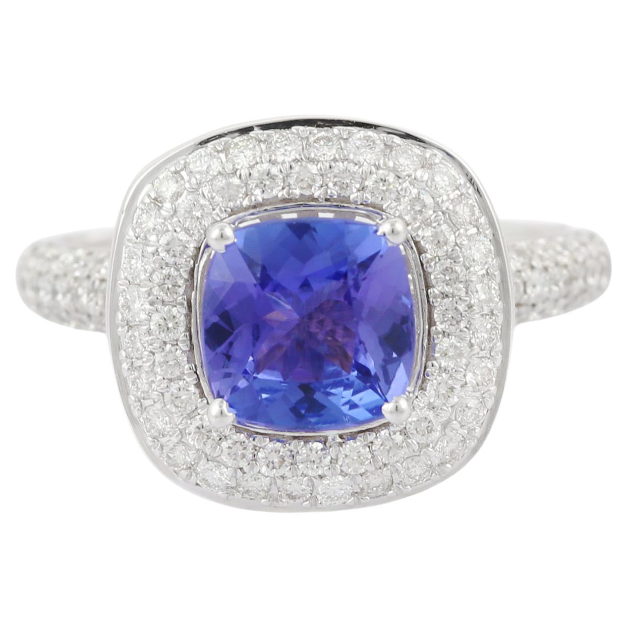 For Sale:  Tanzanite Gemstone Engagement Ring with Diamonds in 18K White Gold