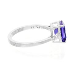 Tanzanite Gemstone Ring Baguette Diamond 18 Karat White Gold Handmade Jewelry