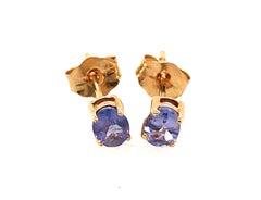 Tanzanite Gemstone Stud Earrings .60 Carat Oval Cut .60ct Yellow Gold