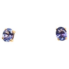 Tanzanite Gemstone Stud Earrings .60 Carat Oval Cut .60ct Yellow Gold