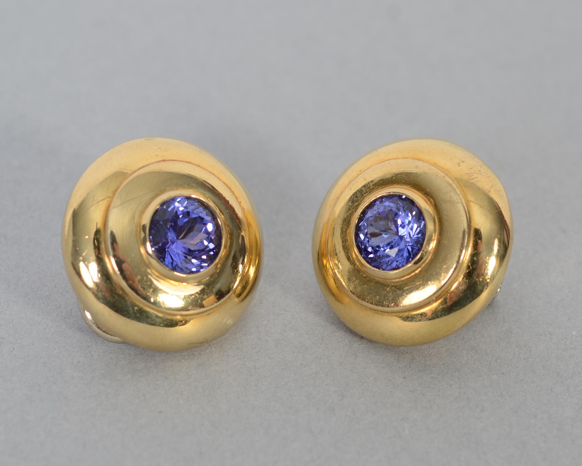 Modern Tanzanite Gold Earrings