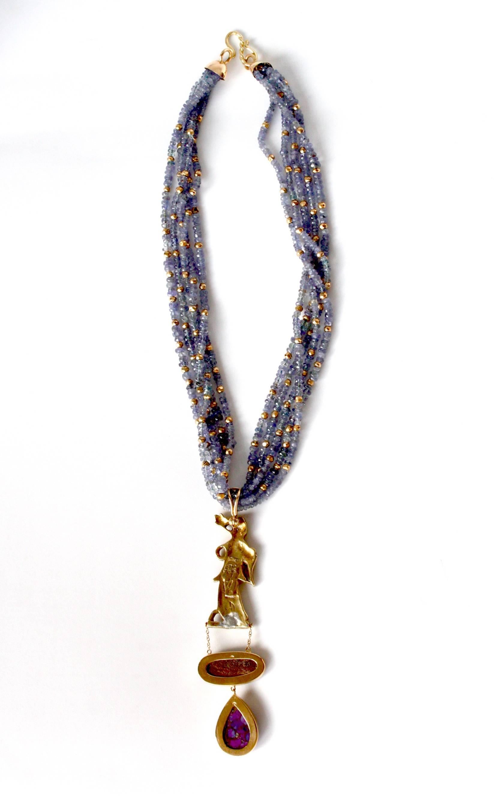 Mixed Cut Tanzanite Gold Necklace For Sale