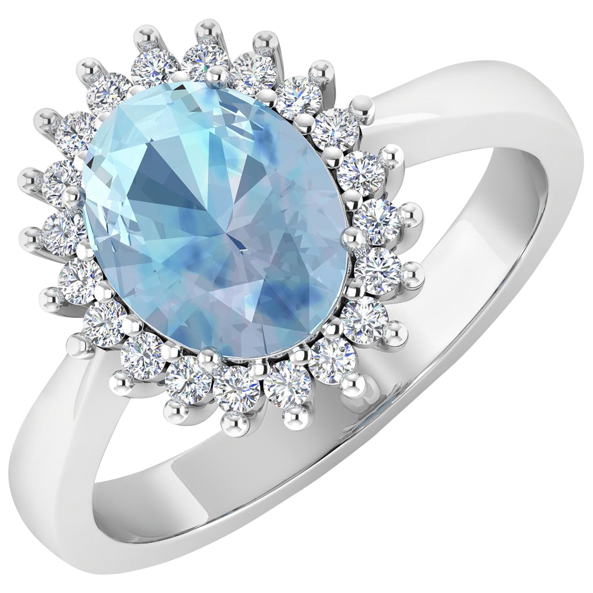 Aquamarine Gold Ring, 14 Karat Gold Aquamarine and Diamond Ring, 1.24 Carat For Sale