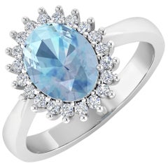 Aquamarine Gold Ring, 14 Karat Gold Aquamarine and Diamond Ring, 1.24 Carat