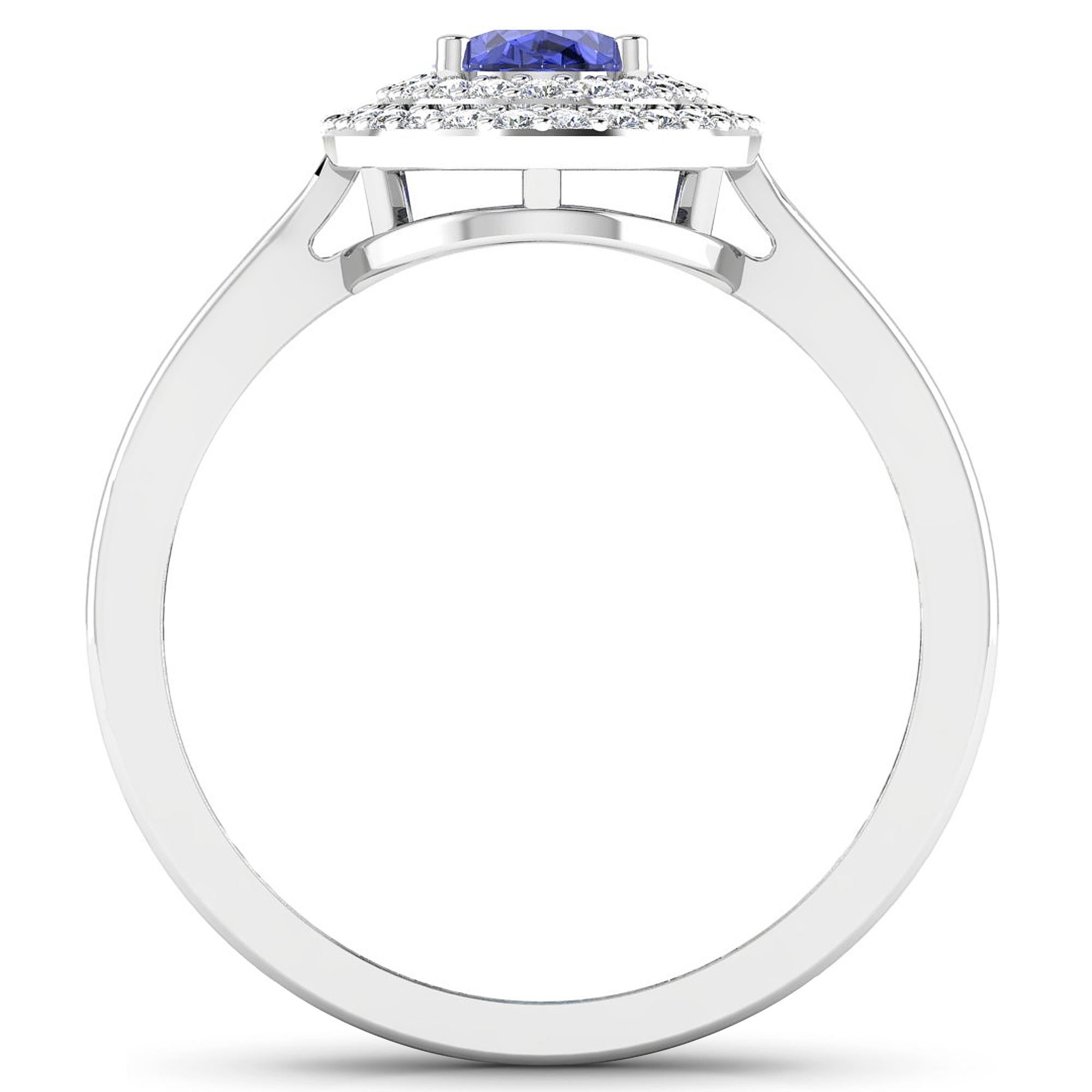 Tanzanite Gold Ring, 14Kt Gold Tanzanite & Diamond Engagement Ring, 0.91ctw.

Flaunt yourself with this 14K White Gold Tanzanite & White Diamond Engagement Ring. The setting is inlaid with 46 accented full-cut White Diamond round stones for a total