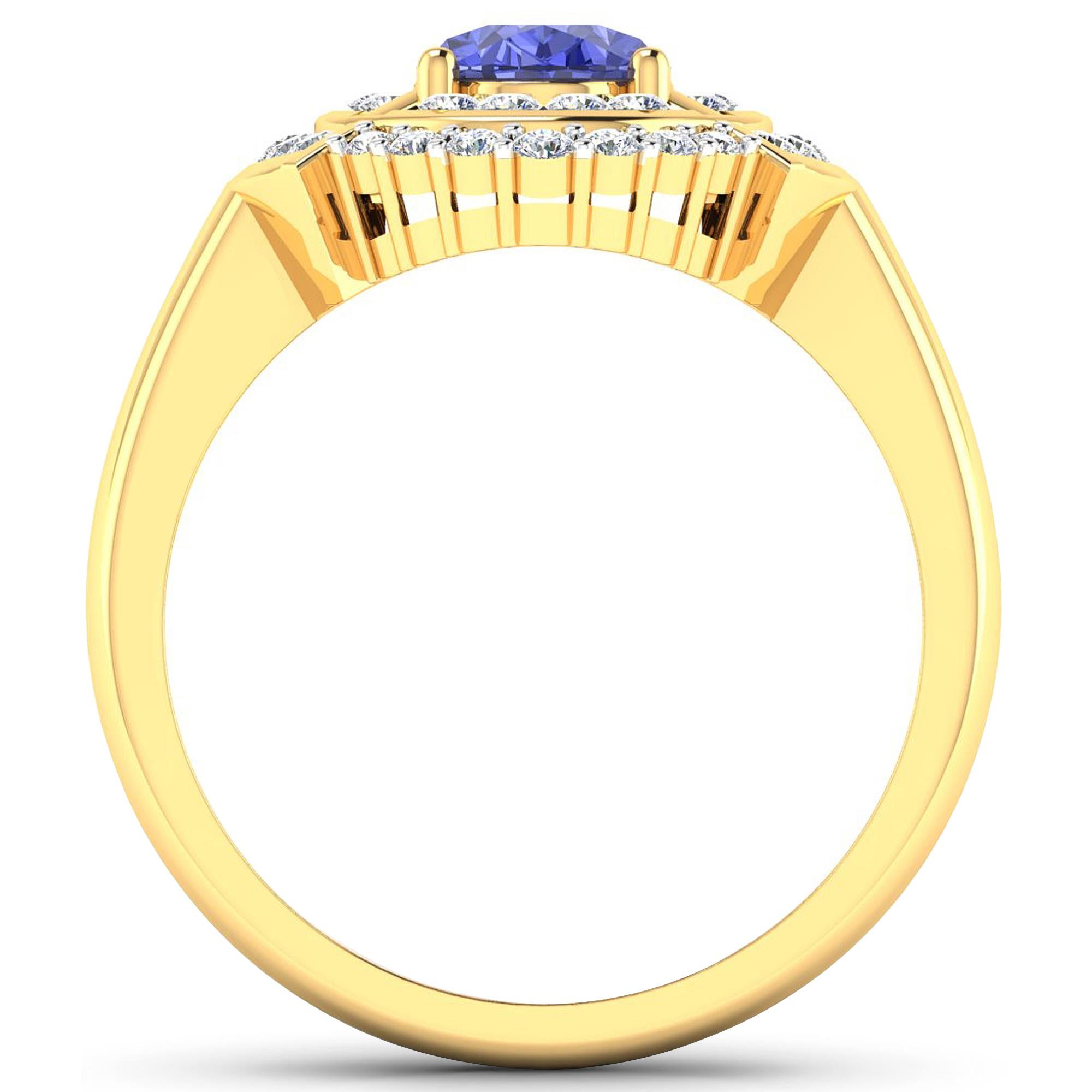 Tanzanite Gold Ring, 14Kt Gold Tanzanite & Diamond Engagement Ring, 1.62ctw.

Flaunt yourself with this 14K Yellow Gold Tanzanite & White Diamond Engagement Ring. The setting is inlaid with 38 accented full-cut White Diamond round stones for a total