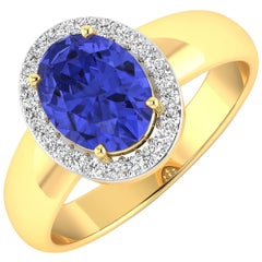 Tanzanite Gold Ring, 14 Karat Gold Tanzanite and Diamond Ring, 1.82 Carat