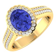 Tanzanite Gold Ring, 14 Karat Gold Tanzanite and Diamond Ring, 2.02 Carat