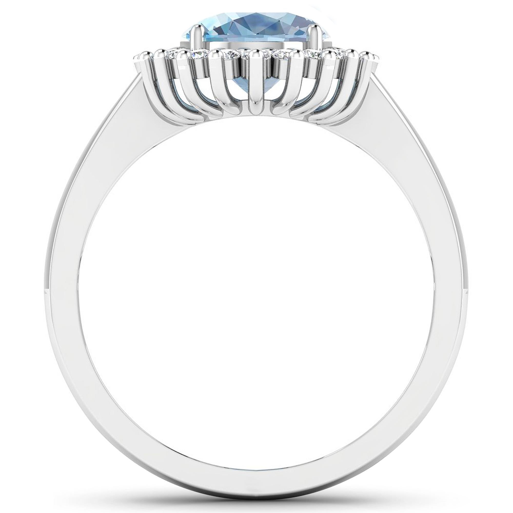 Aquamarine Gold Ring, 14Kt Gold Aquamarine & Diamond Engagement Ring, 1.24ctw.

Flaunt yourself with this 14K White Gold Aquamarine & White Diamond Engagement Ring. The setting is inlaid with 17 accented full-cut White Diamond round stones for a