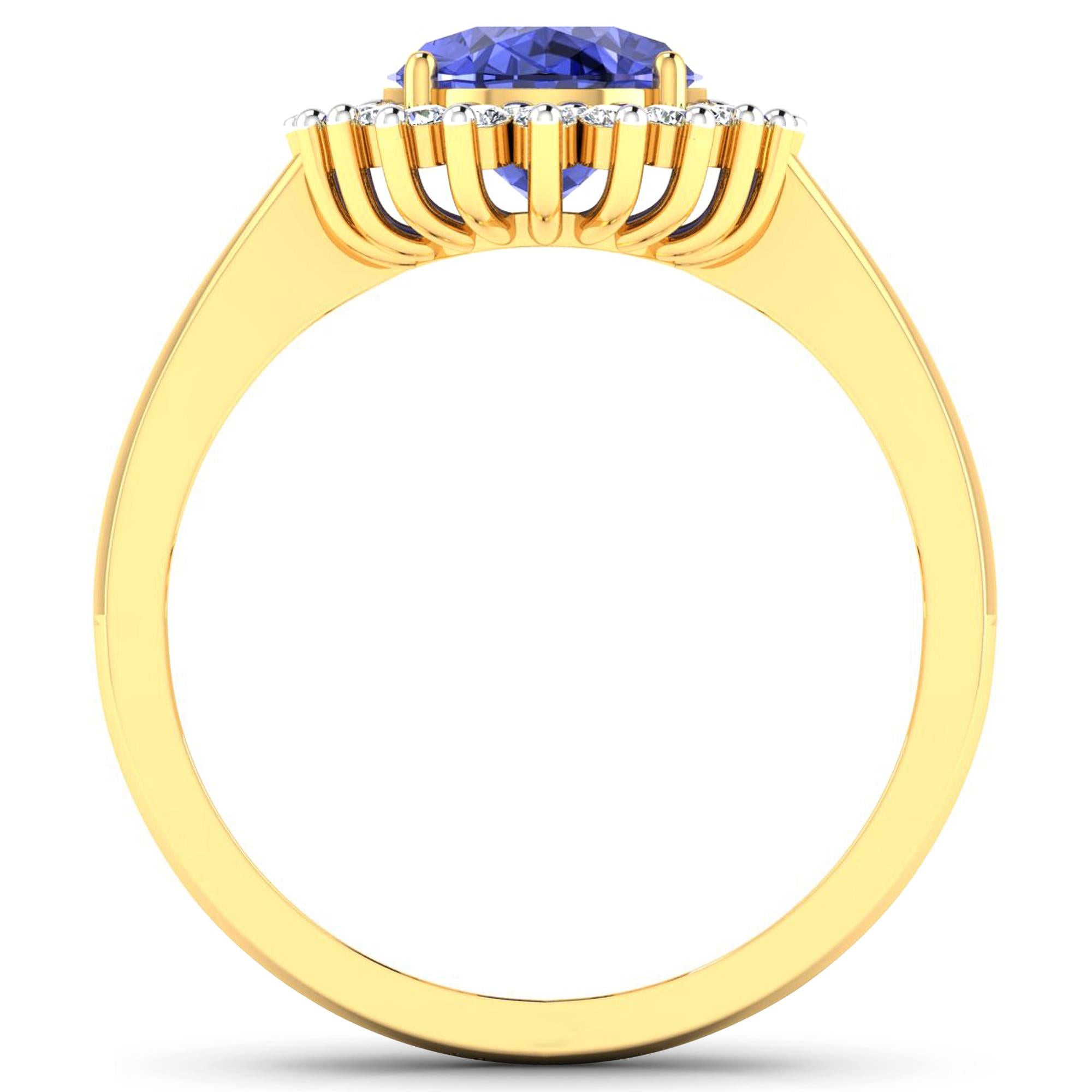 Tanzanite Gold Ring, 14Kt Gold Tanzanite & Diamond Engagement Ring, 1.34ctw.

Flaunt yourself with this 14K Yellow Gold Tanzanite & White Diamond Engagement Ring. The setting is inlaid with 17 accented full-cut White Diamond round stones for a total