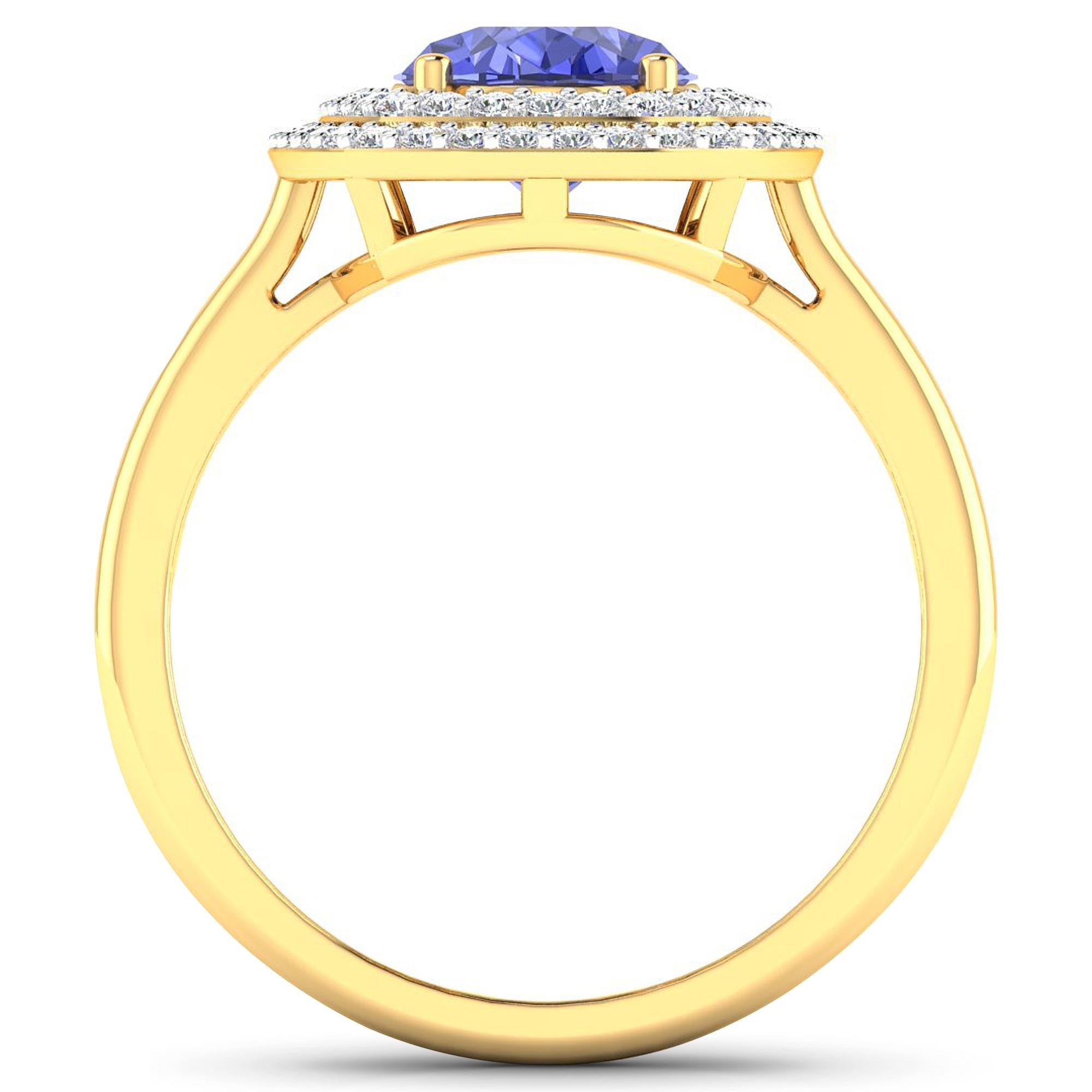 Tanzanite Gold Ring, 14Kt Gold Tanzanite & Diamond Engagement Ring, 1.88ctw.

Flaunt yourself with these 14K Yellow Gold Tanzanite & White Diamond Engagement Ring. The setting is inlaid with 62 accented full-cut White Diamond round stones for a