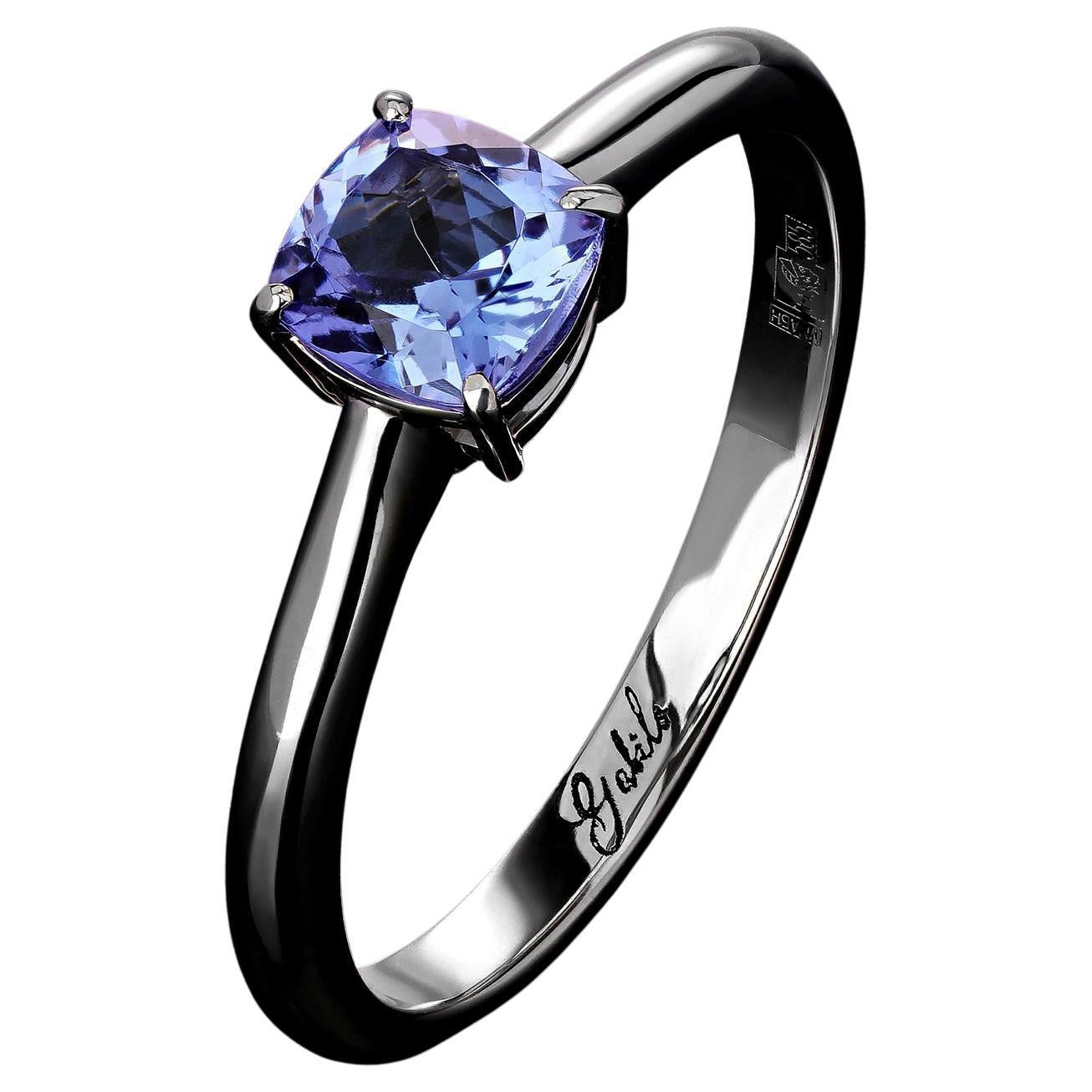 Tanzanite Gold Ring Cushion-Cut Purple Blue Engagement ring Unisex For Sale