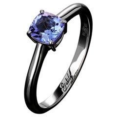 Tansanit Goldring mit Kissenschliff lila blauer Verlobungsring Unisex