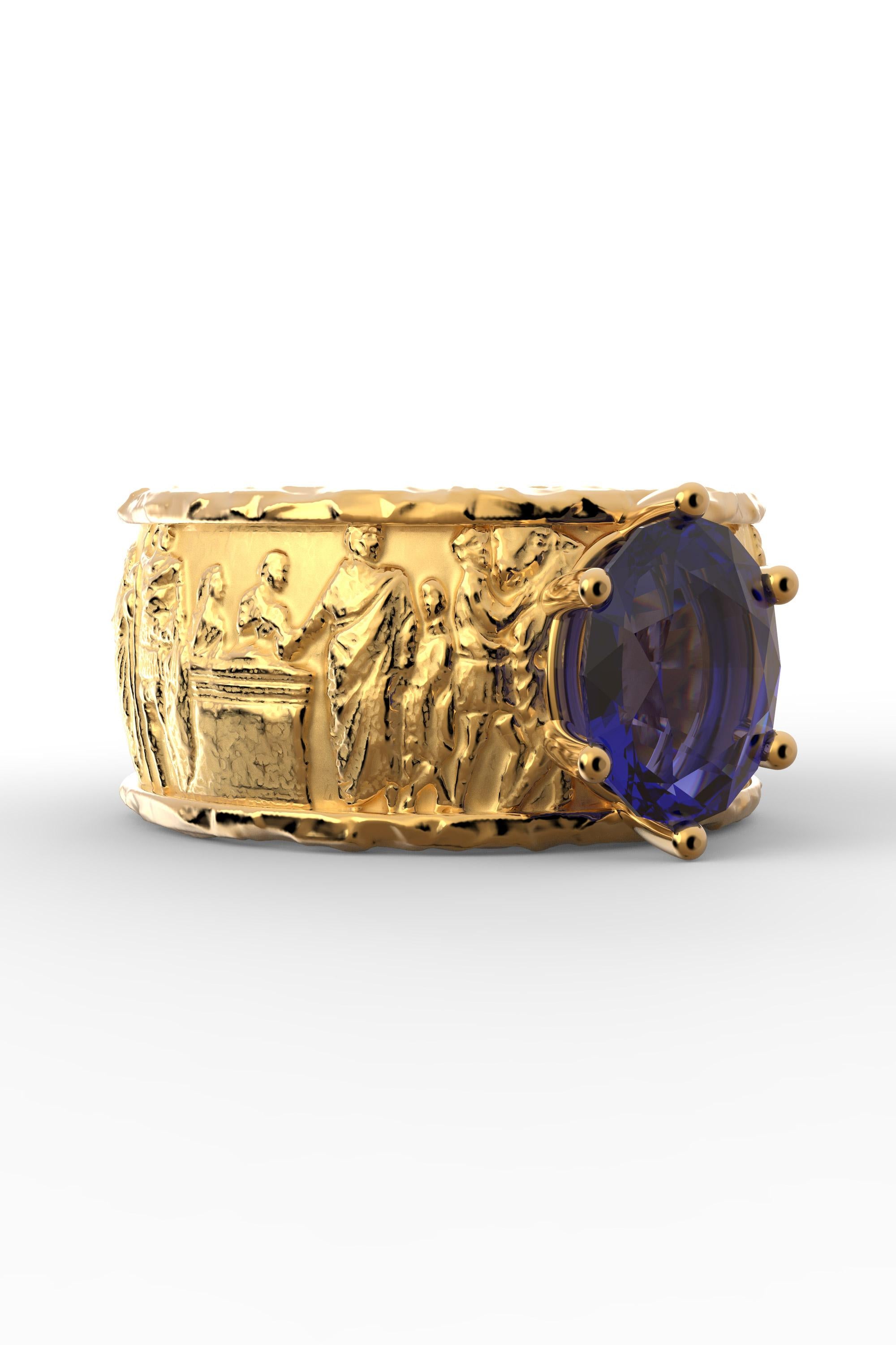For Sale:  Tanzanite Gold Ring in 14k Solid Gold by Oltremare Gioielli Made in Italy 2