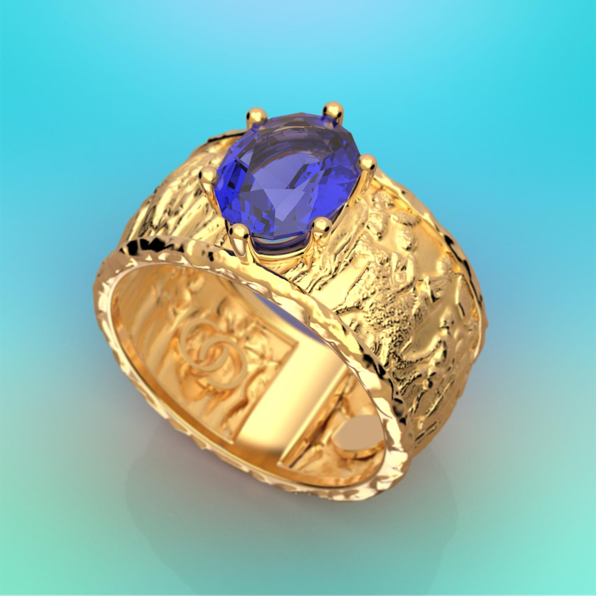 For Sale:  Tanzanite Gold Ring in 14k Solid Gold by Oltremare Gioielli Made in Italy 9