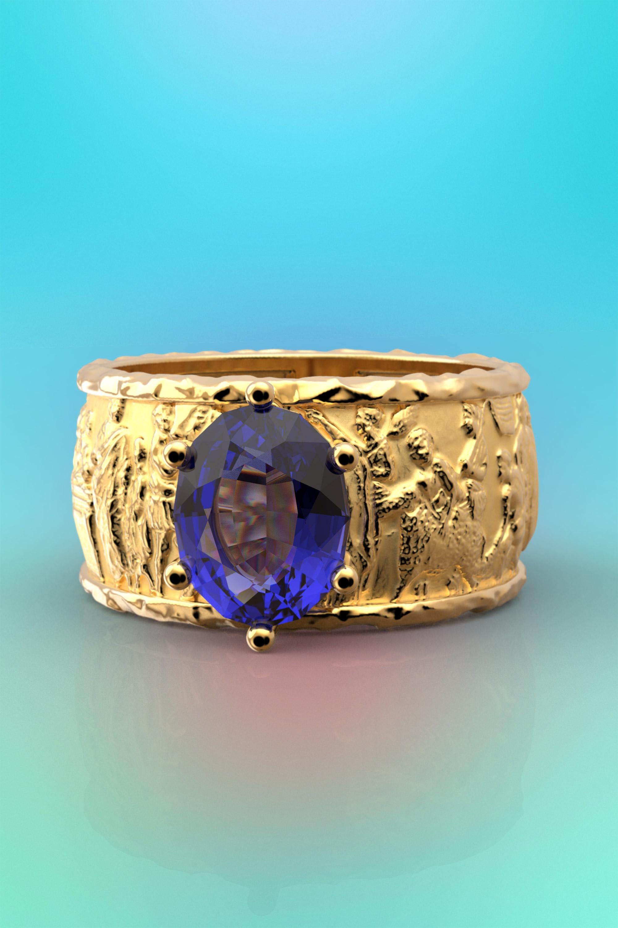 For Sale:  Tanzanite gold ring in 18k solid gold by Oltremare Gioielli made in Italy. 12