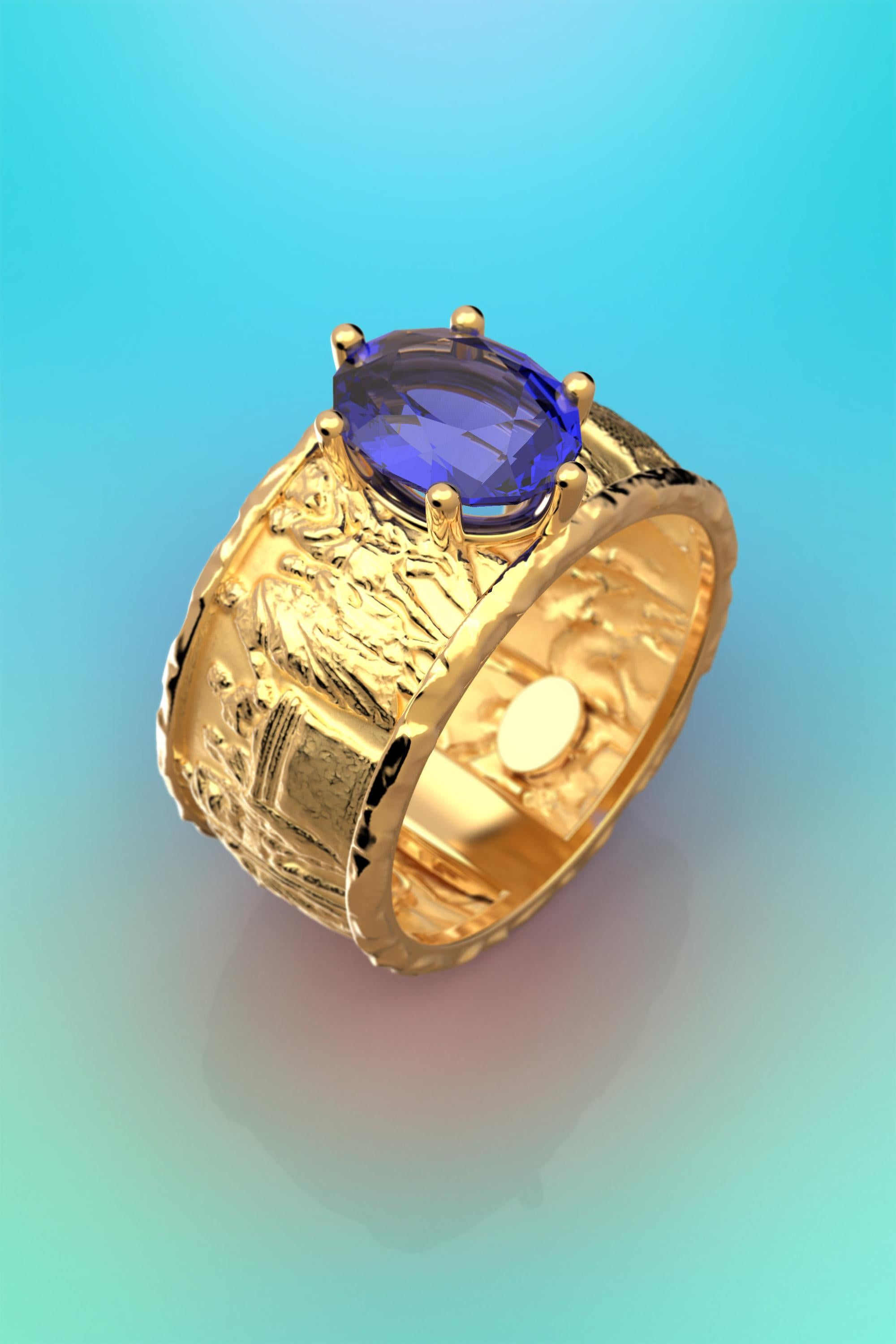 For Sale:  Tanzanite gold ring in 18k solid gold by Oltremare Gioielli made in Italy. 3