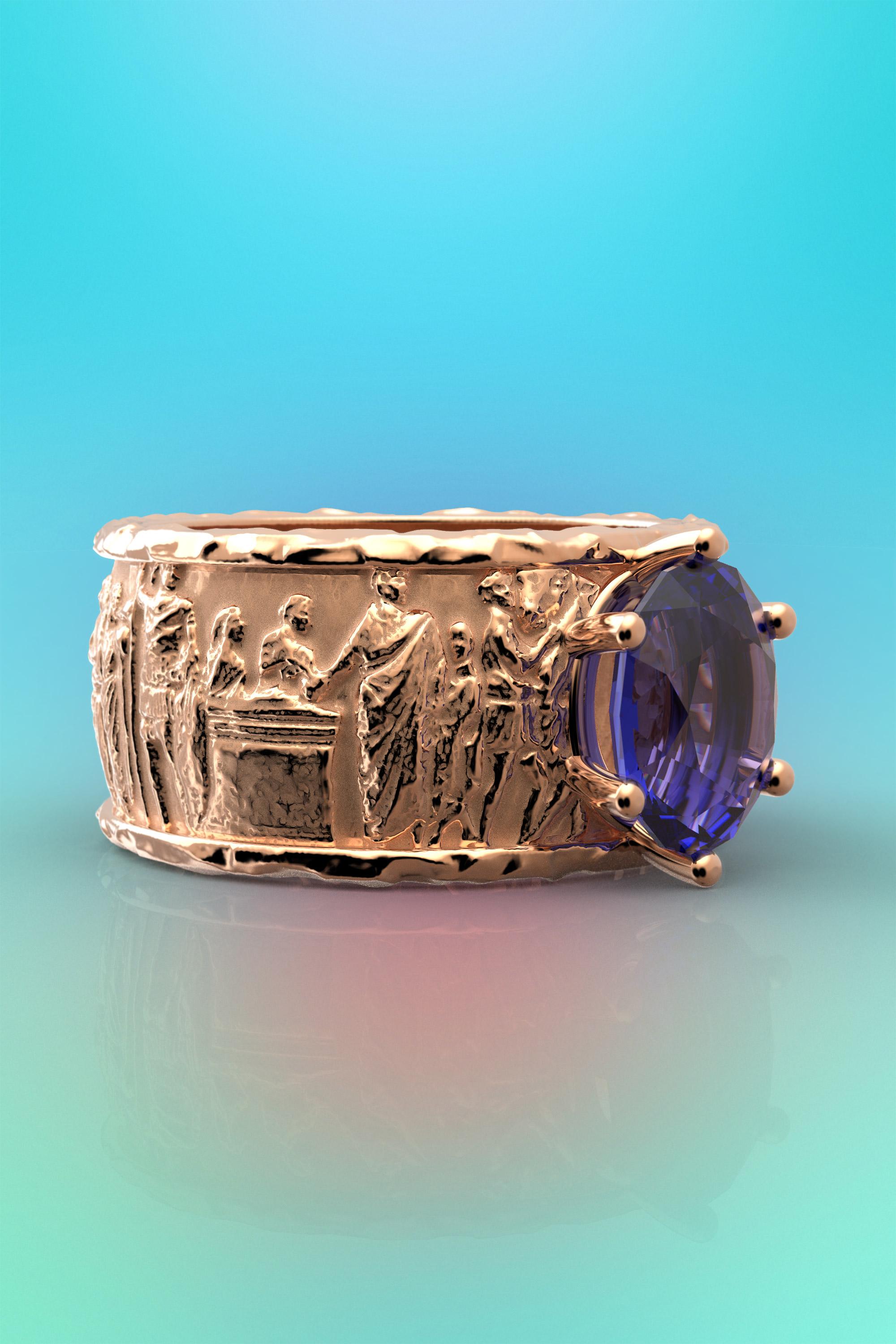 For Sale:  Tanzanite gold ring in 18k solid gold by Oltremare Gioielli made in Italy. 8